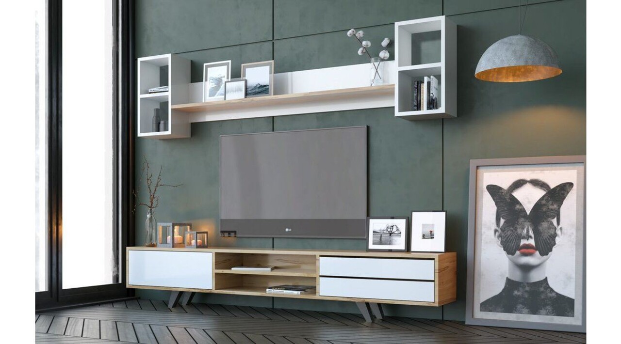 Comoda TV, Hanah Home, Rb-072, 180x45x40 cm, Alb / Stejar - imagine 7